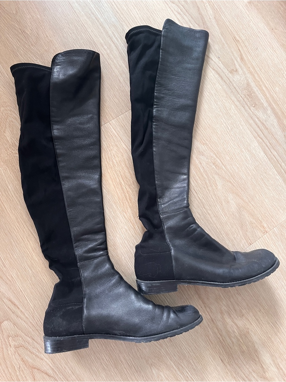 Stuart Weitzman 50/50 Black Knee High Leather Boots (7.5)